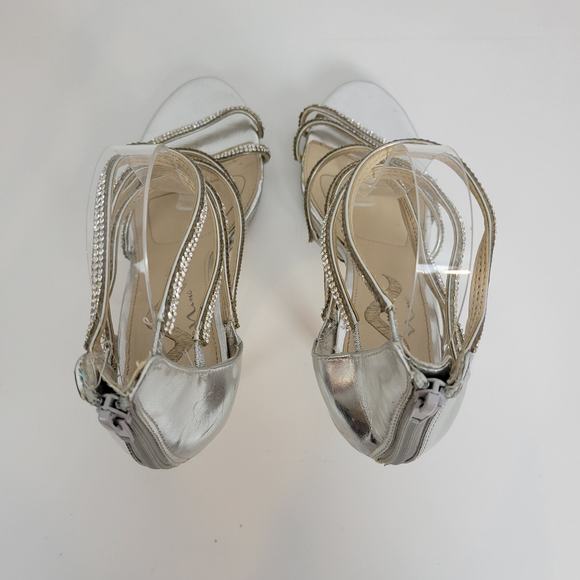 Nina Womens Heels Size 10 Silver Rhinestone Strappy Gladiator Back Zip - Picture 5 of 12